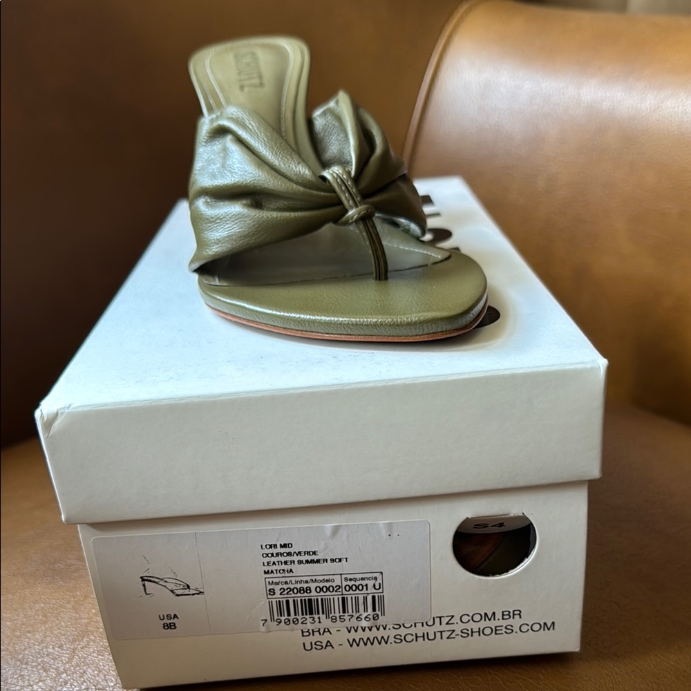 SCHUTZ Olive Leather Knot Slide Sandals